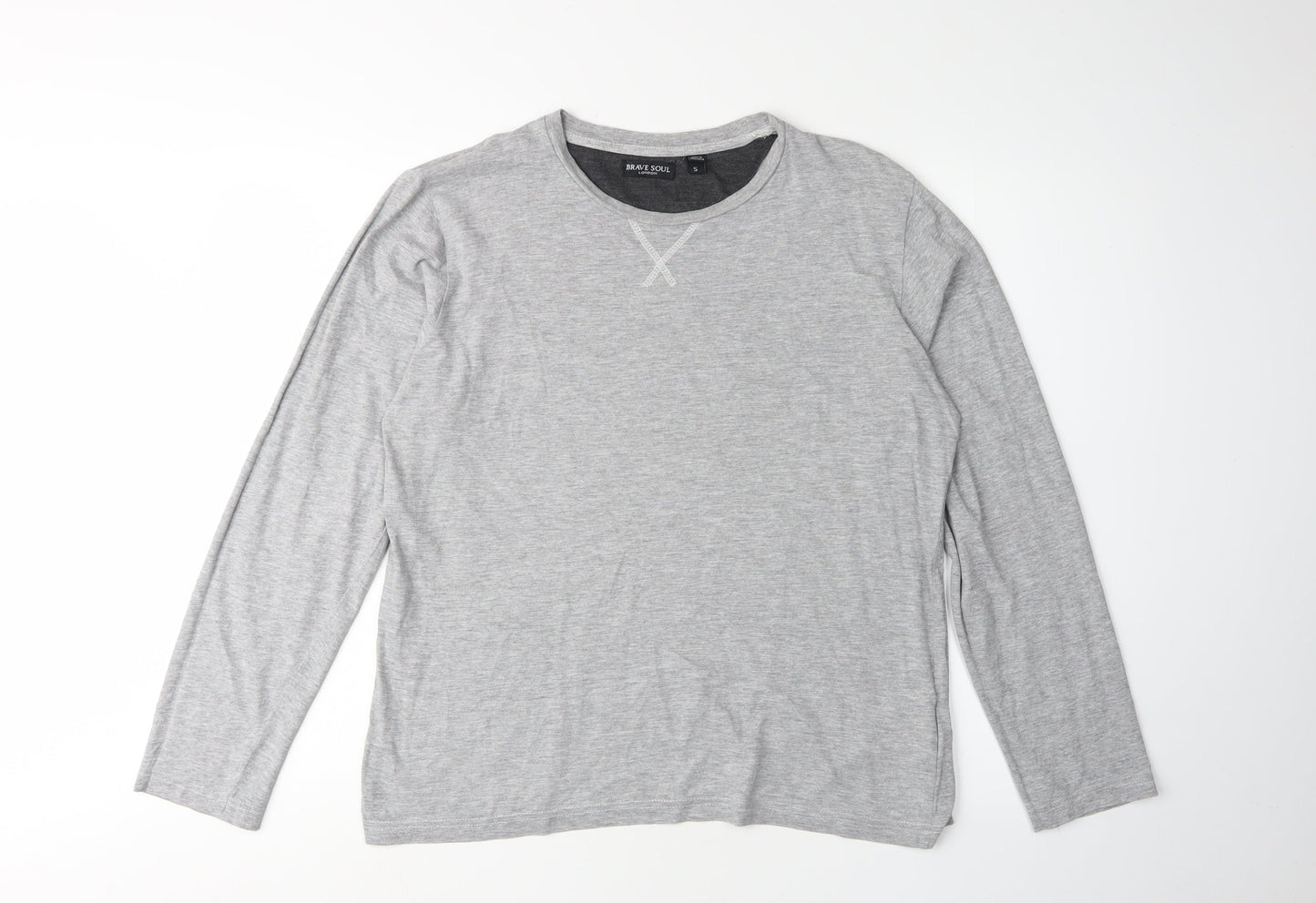 Brave Soul Men's Grey Long Sleeve Crew Neck T-Shirt S