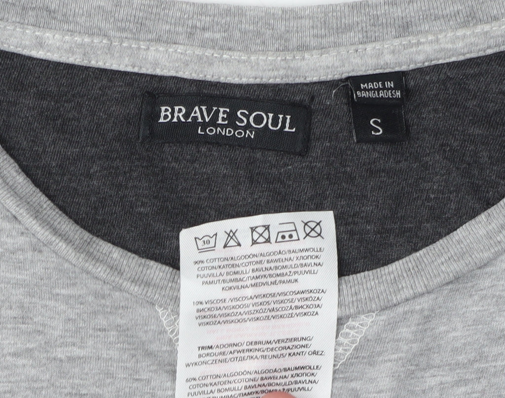 Brave Soul Men's Grey Long Sleeve Crew Neck T-Shirt S