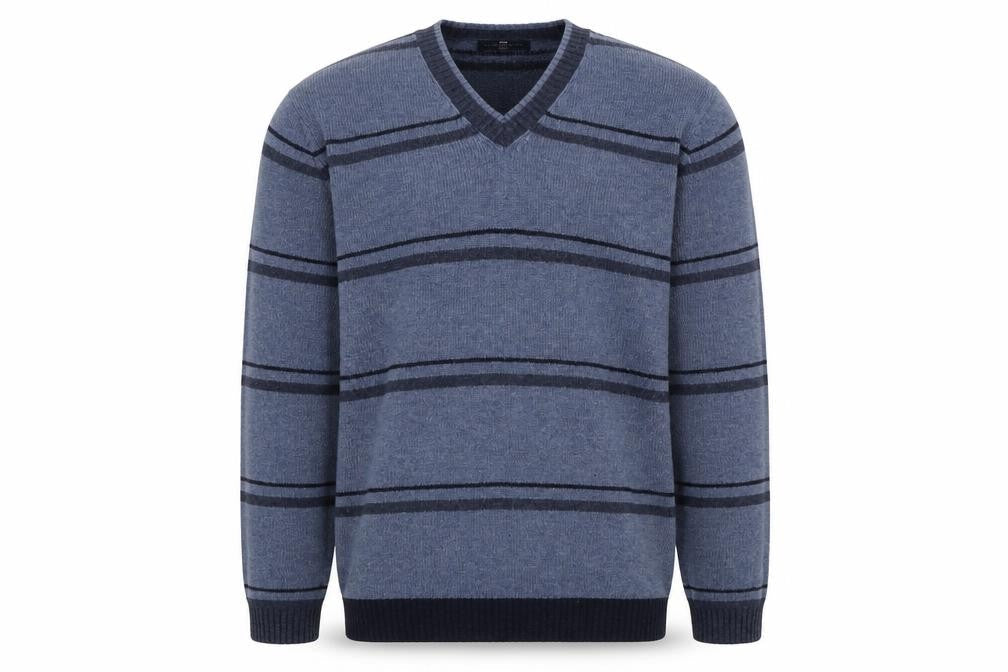 Marks & Spencer Men's Blue Striped V-Neck Jumper M