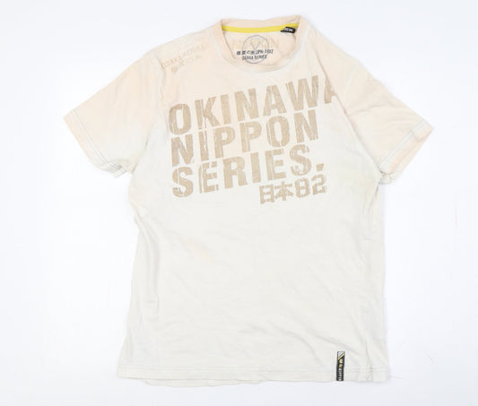 Nippon Women's Beige T-Shirt Medium Crew Neck Casual