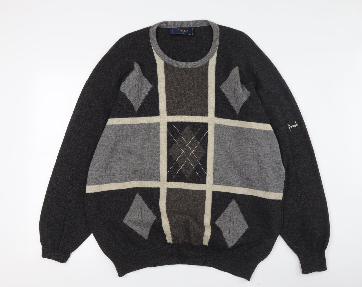 Pringle Men’s Grey Argyle Wool Pullover XL