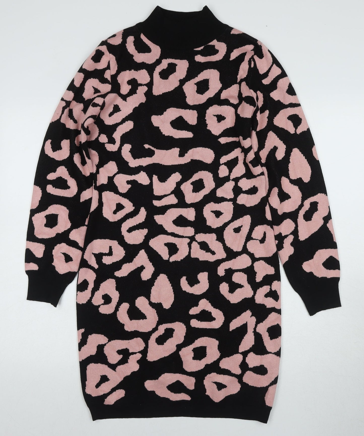 Oui Women's Black Pink Jumper Dress, M, Animal Print