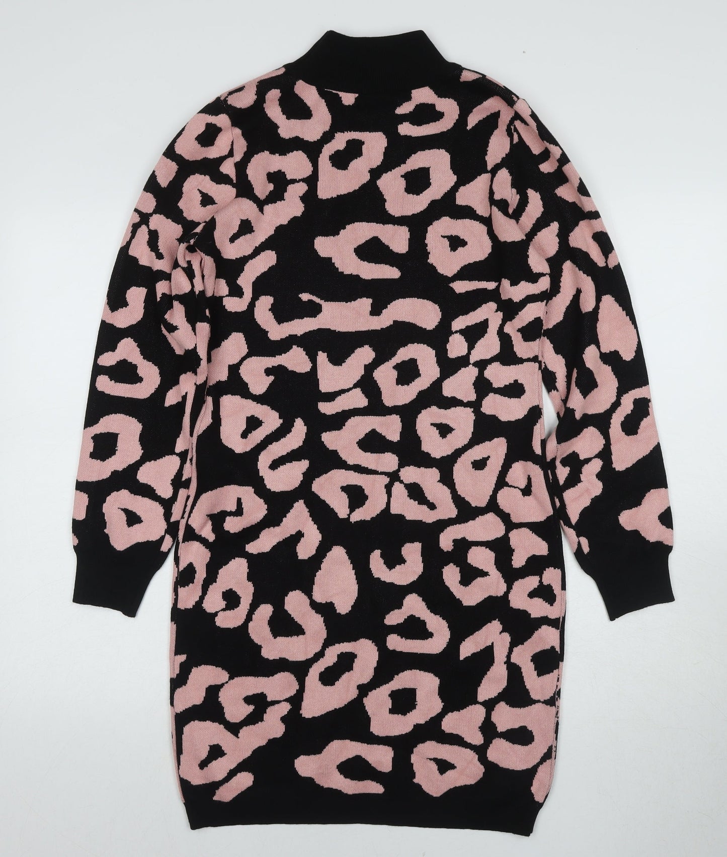 Oui Women's Black Pink Jumper Dress, M, Animal Print