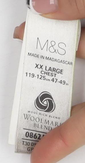 Marks and Spencer Men's Grey Striped V-Neck Jumper XL