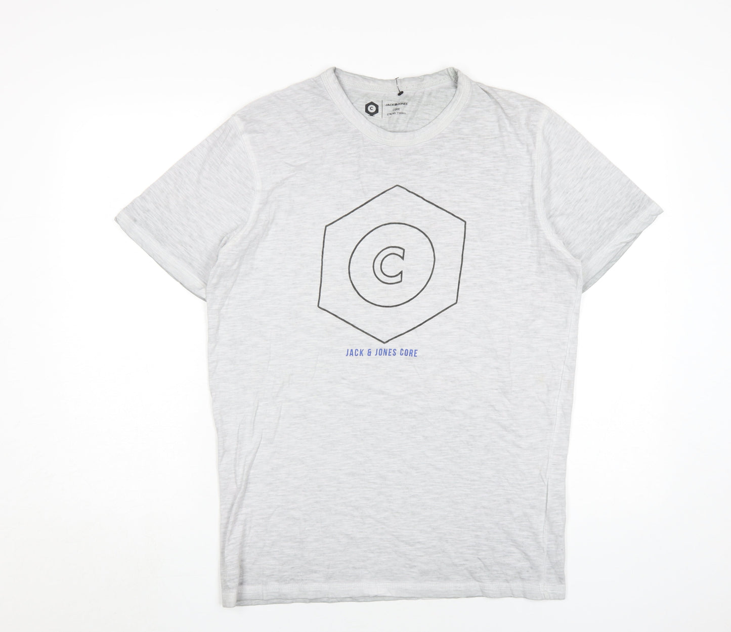 Jack & Jones Men’s Grey Cotton T-Shirt, M, Graphic Logo