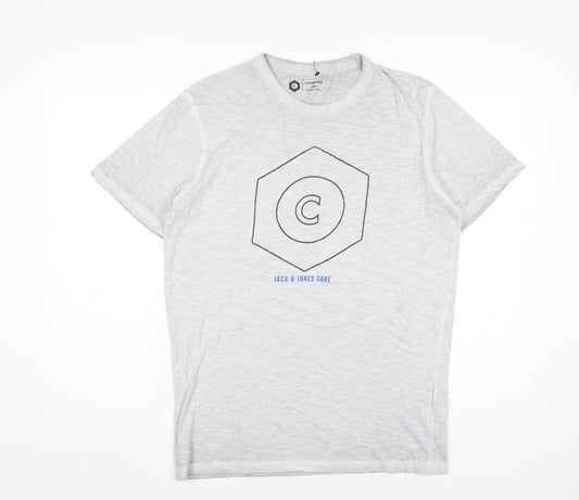 Jack & Jones Men’s Grey Cotton T-Shirt, M, Graphic Logo