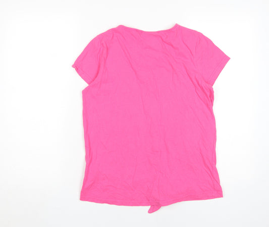 TOG24 Women's Pink Short Sleeve Button Scoop Neck Top