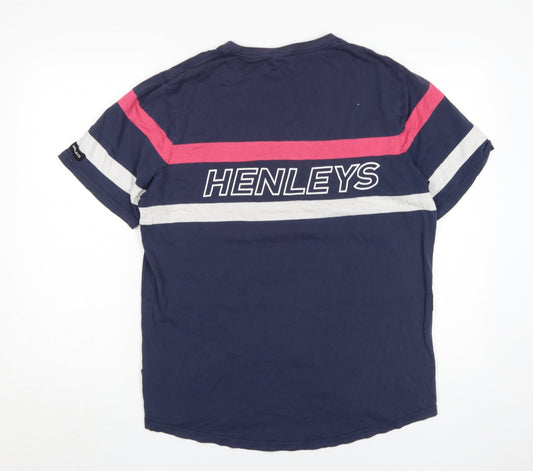 Henleys Men's Blue Colourblock T-Shirt L
