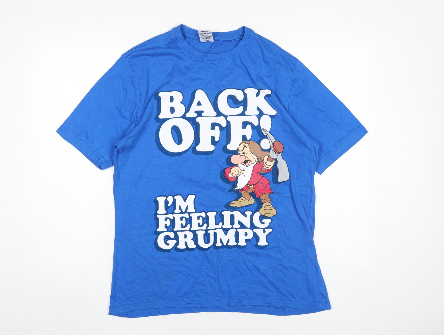 Disney Men's Blue Grumpy Cartoon T-Shirt Medium