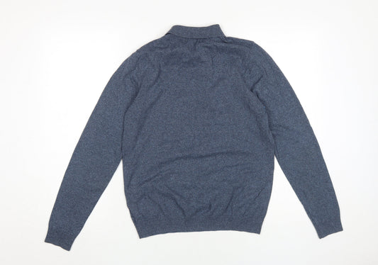 Next Men's Blue Long Sleeve Polo, Size L, Cotton Blend