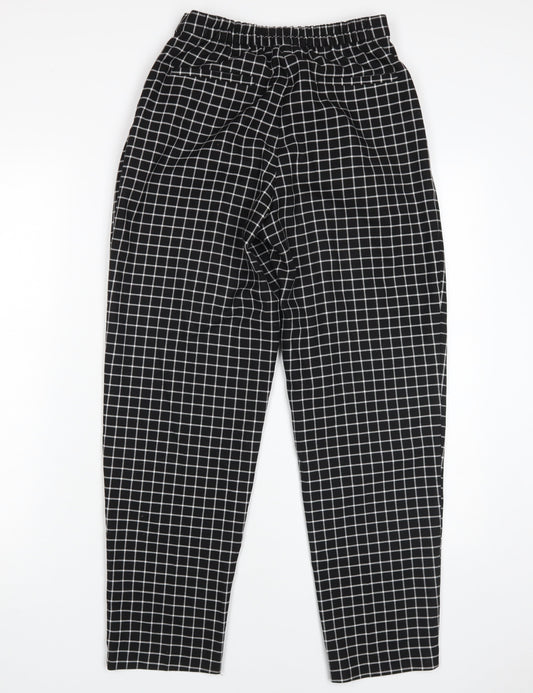 Monki Women's Black Check Straight Trousers Size 6