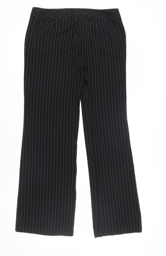 Studio M Women's Black Striped Wide-Leg Trousers Size 10