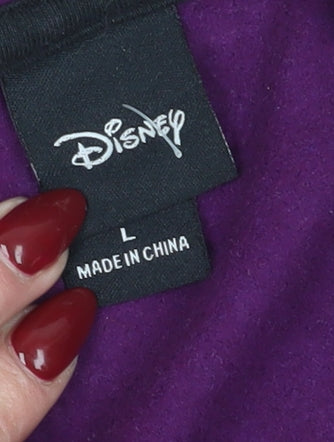 Disney Women's Purple Henley Hoodie - Size L