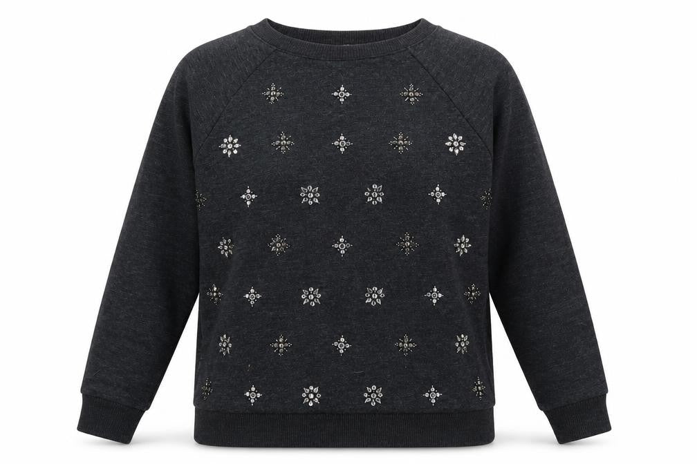 Front view of Linea Women's Black Embroidered Pullover Sweatshirt, size 10
