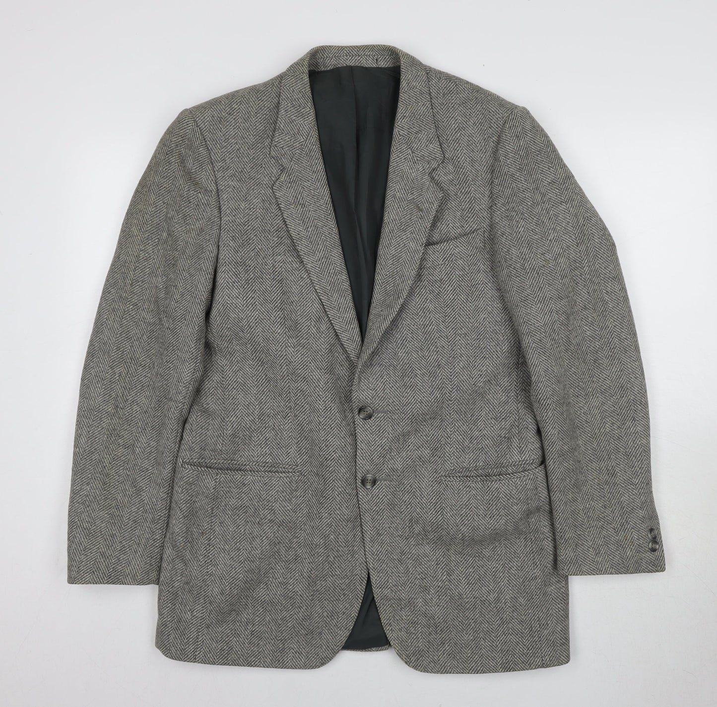 St Michael Men's Grey Wool Blazer, Size 38R, Herringbone