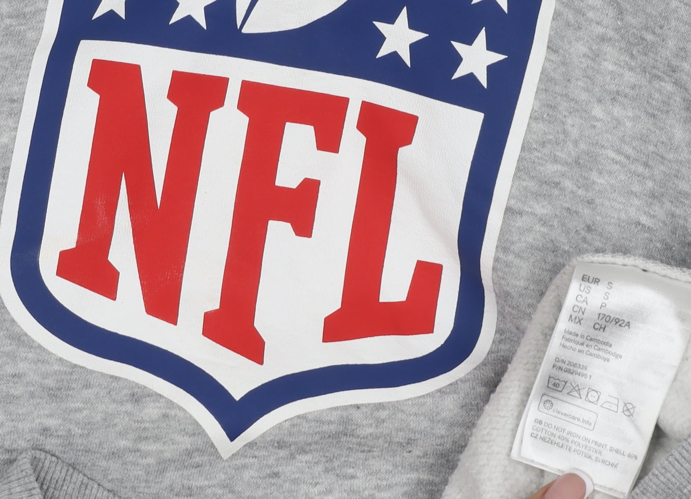 NFL Grey Men's Hoodie - Logo Pullover, Size S, Cotton Blend