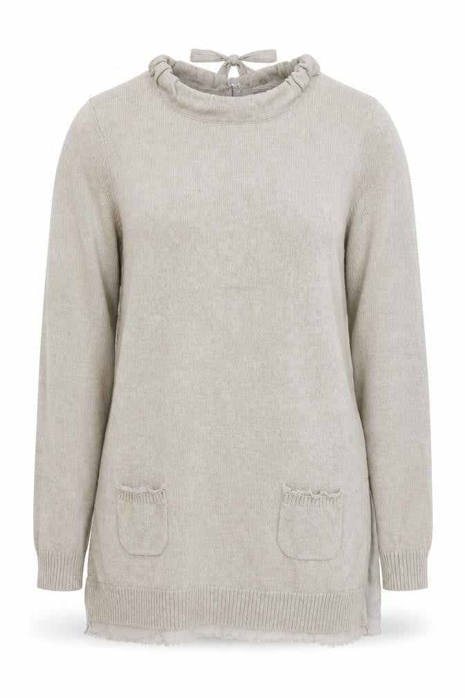 Front view of Oui Women's Beige jumper, size 14, Knit, Long Sleeve
