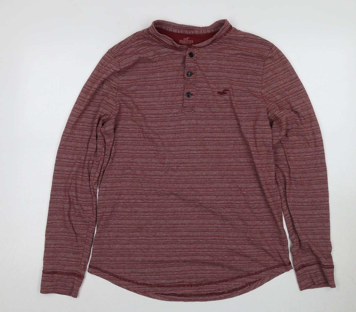 Hollister Men's Red Henley T-Shirt, Medium