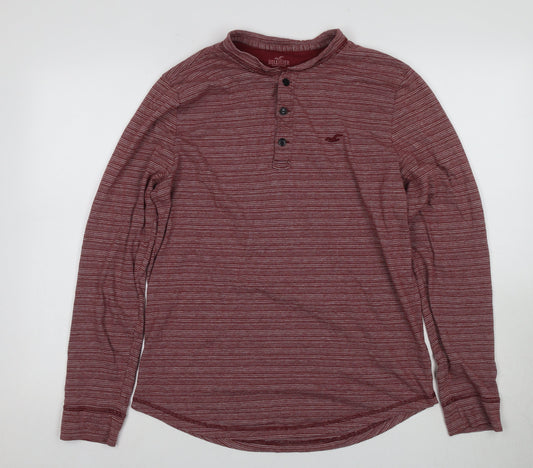 Hollister Men's Red Henley T-Shirt, Medium