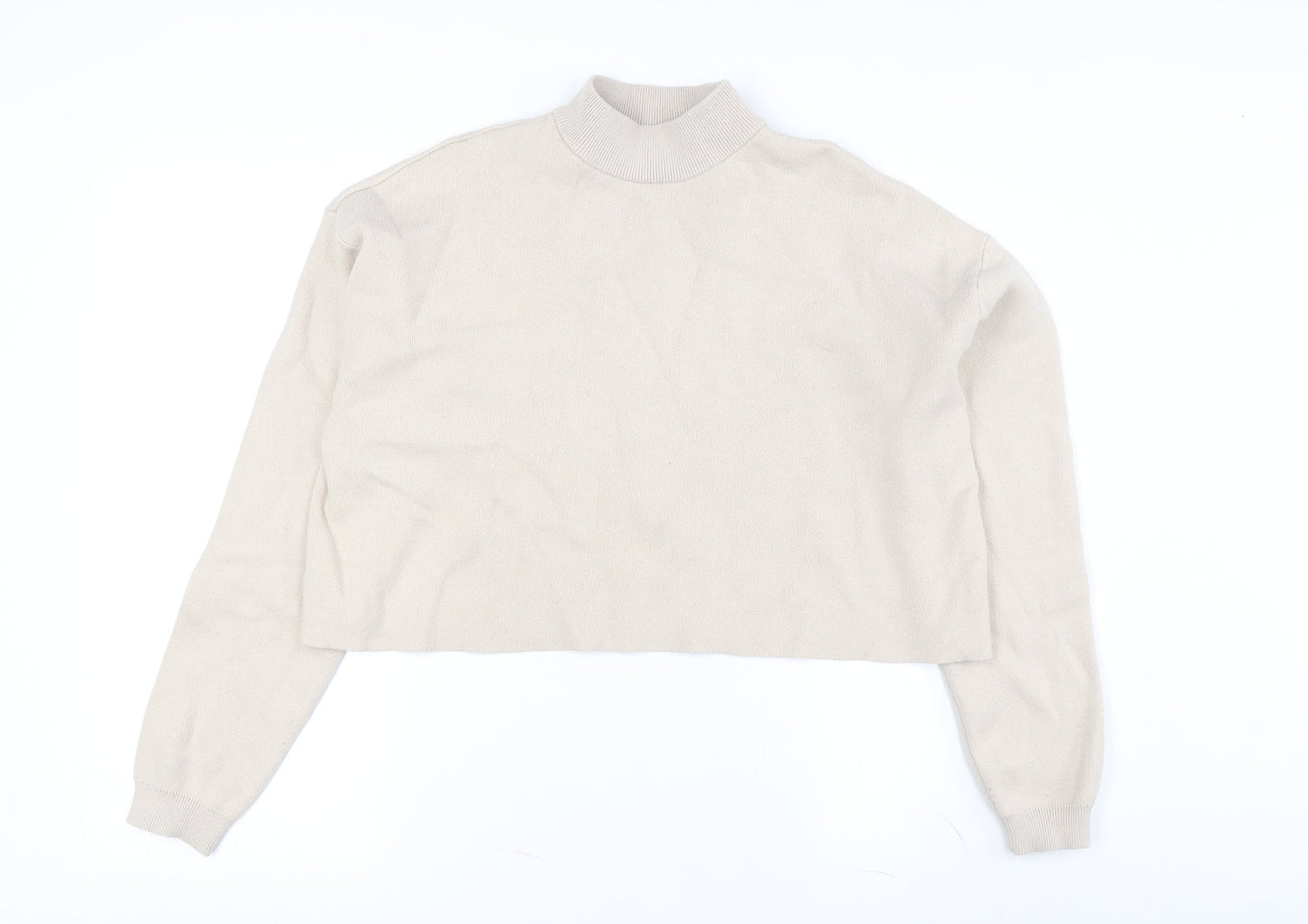 Bershka Women's Beige Mock Neck Pullover Jumper 2XS