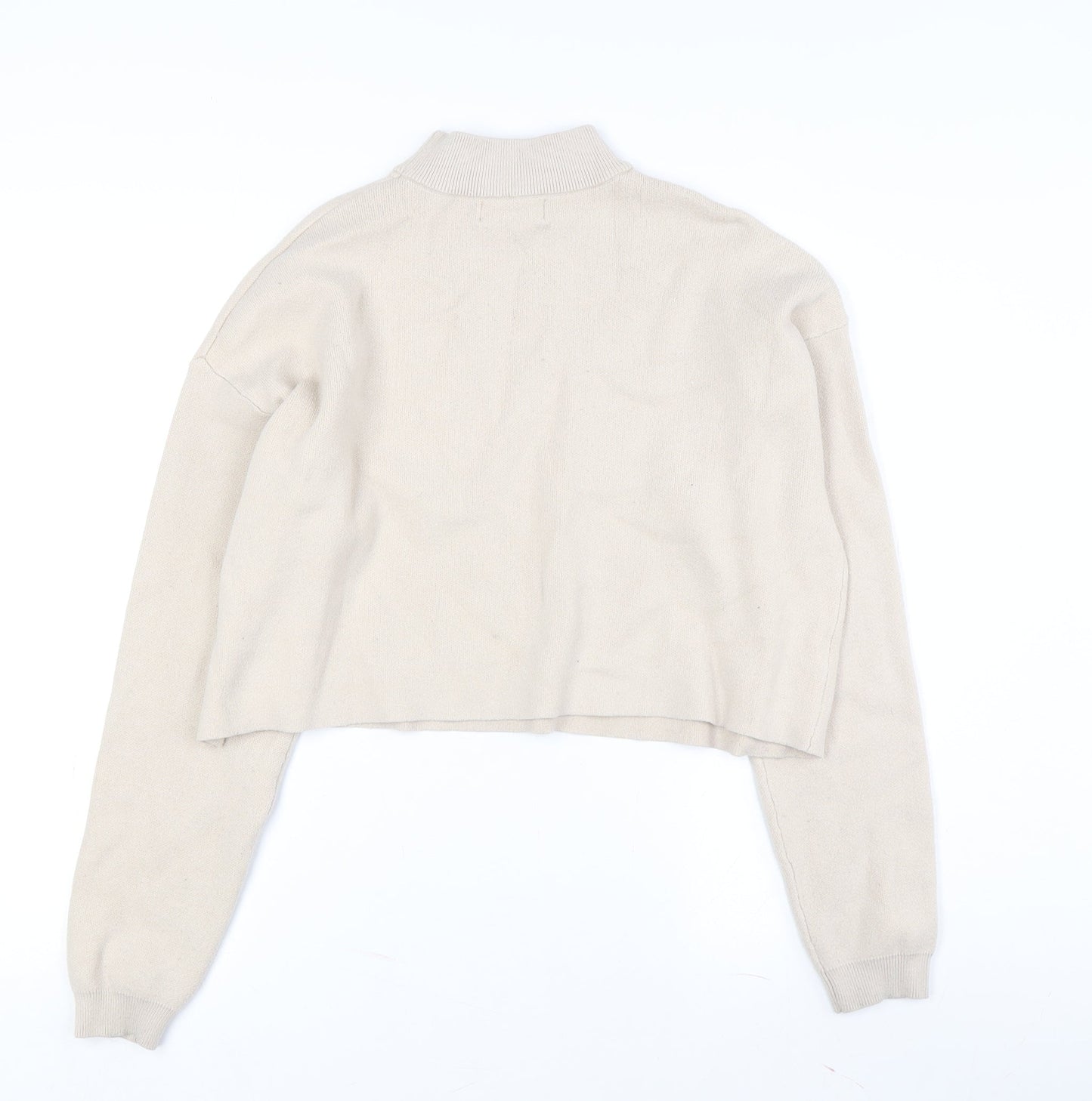 Bershka Women's Beige Mock Neck Pullover Jumper 2XS