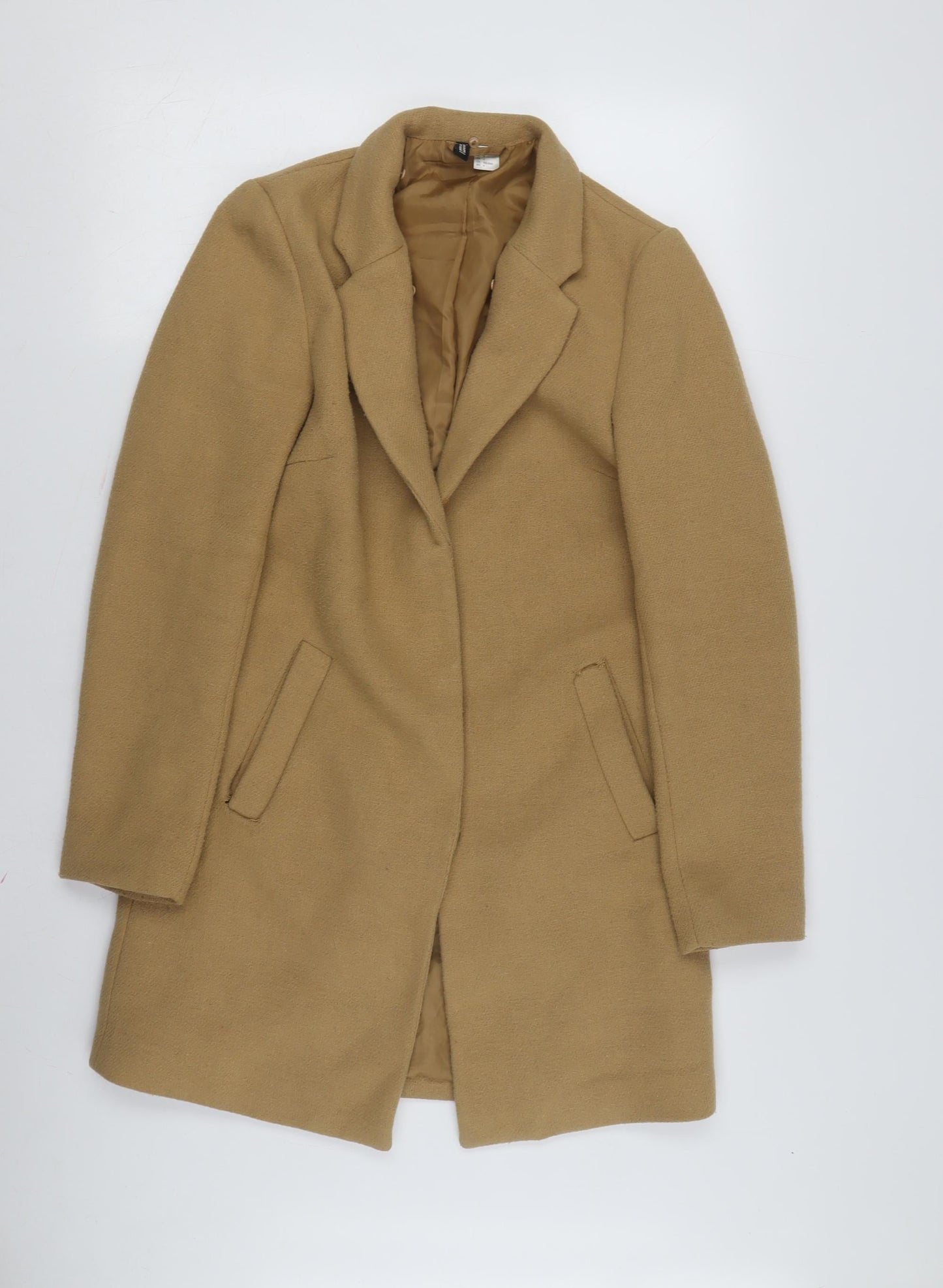 H&M Women's Beige Mid-Length Wool Overcoat Size 12