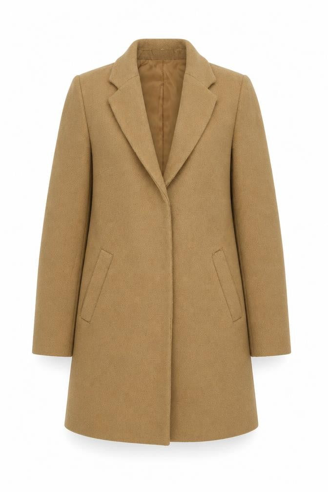 H&M Women's Beige Mid-Length Wool Overcoat Size 12