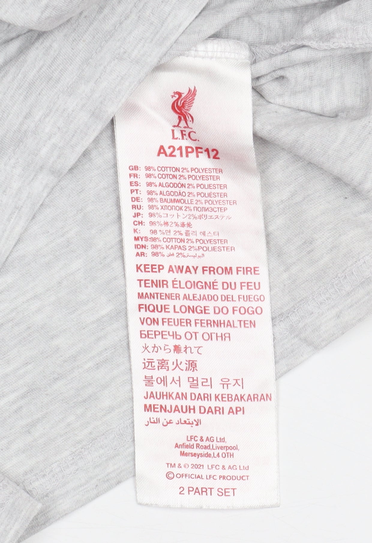 LFC Unisex Grey Jersey T-Shirt Size 12