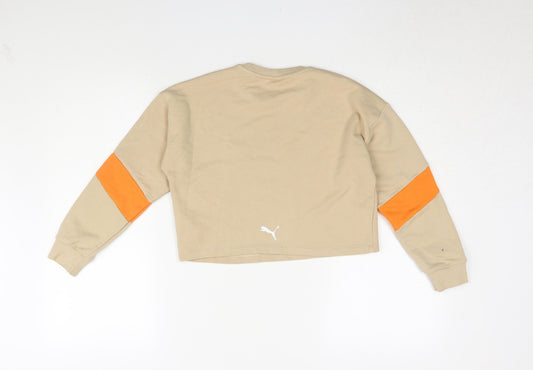 Puma Girls Beige Sweatshirt 9-10Y Graphic Pullover Top