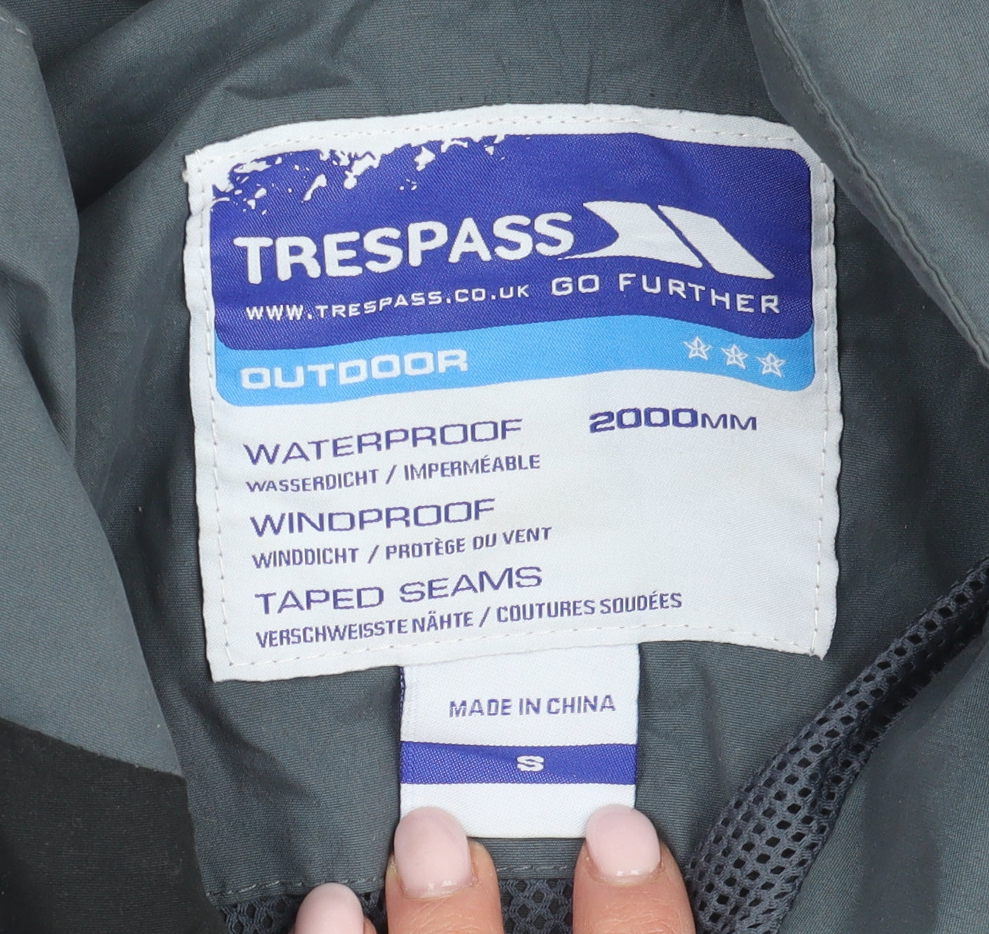 Trespass Men's Black Grey Waterproof Windbreaker Jacket S