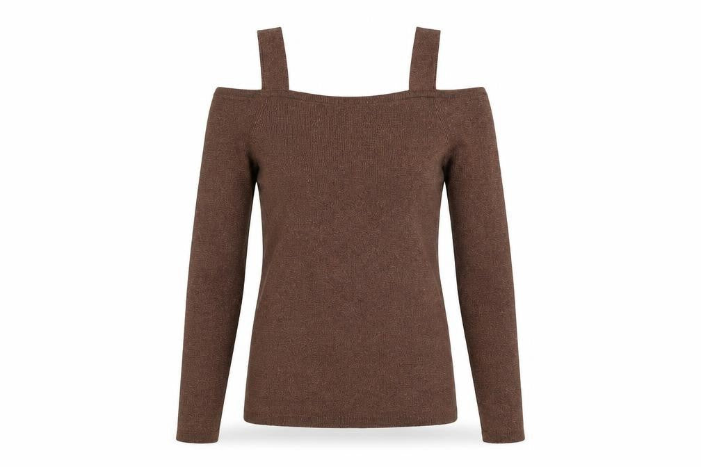 Marks and Spencer Women's Brown Knit Off-Shoulder Top