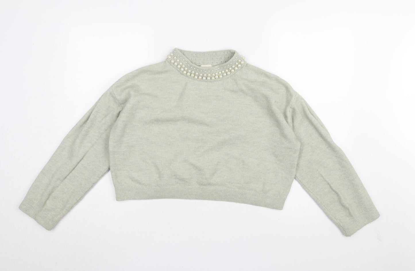H&M Women's Grey Beaded High Neck Jumper M