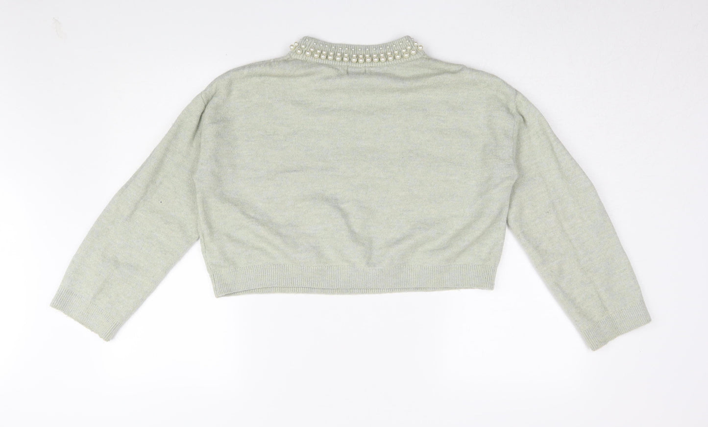 H&M Women's Grey Beaded High Neck Jumper M