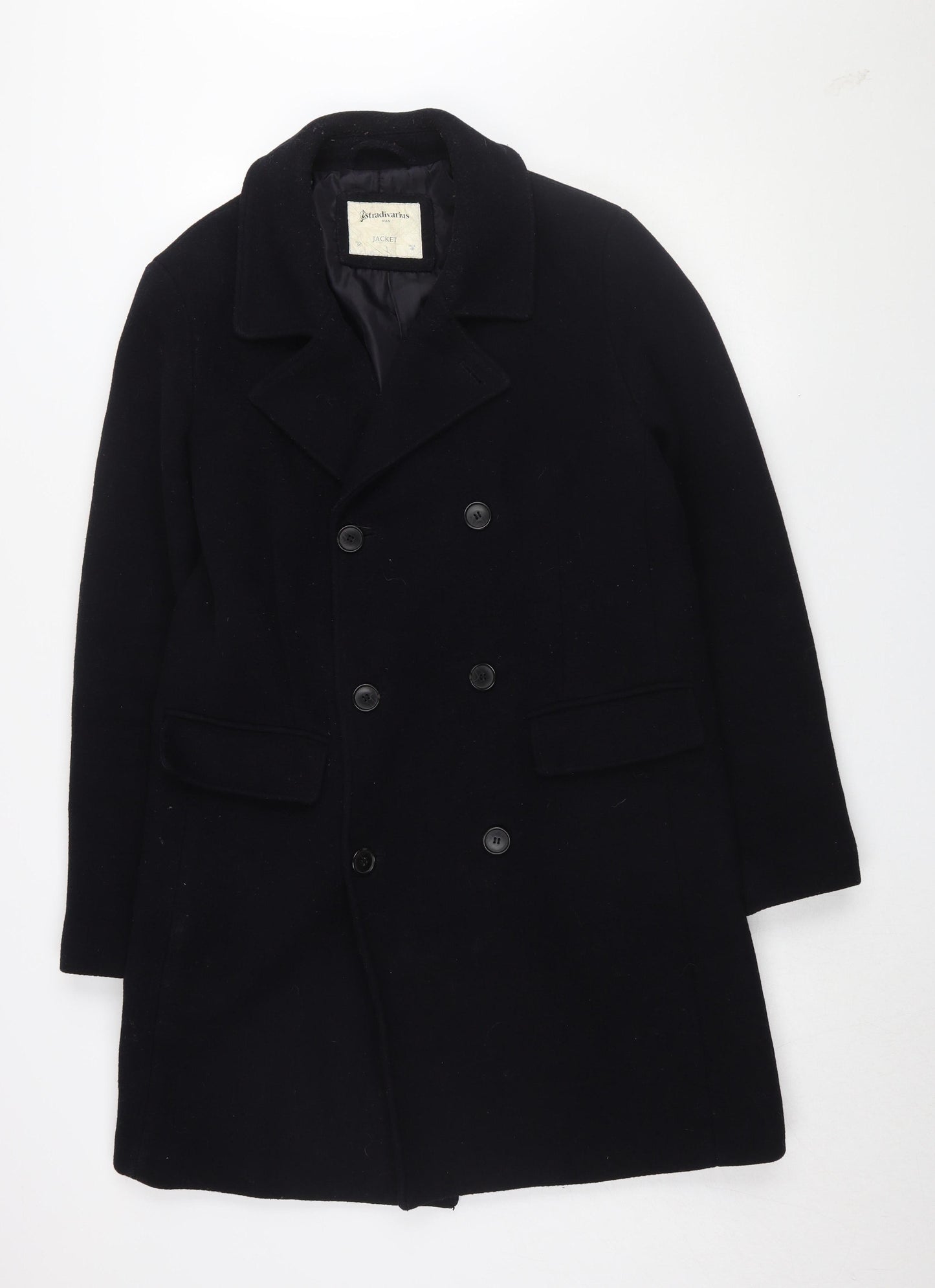 Stradivarius Women's Black Pea Coat M Double-Breasted