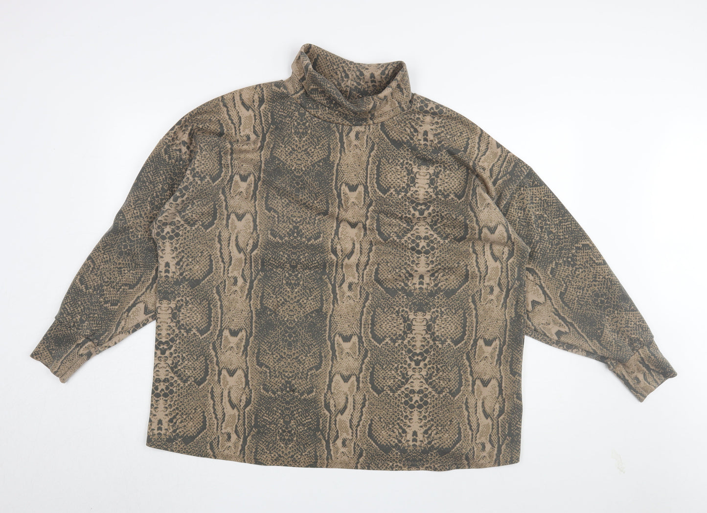 I-X LONDON Women’s Brown Mock Neck Animal Print Blouse, Size 12