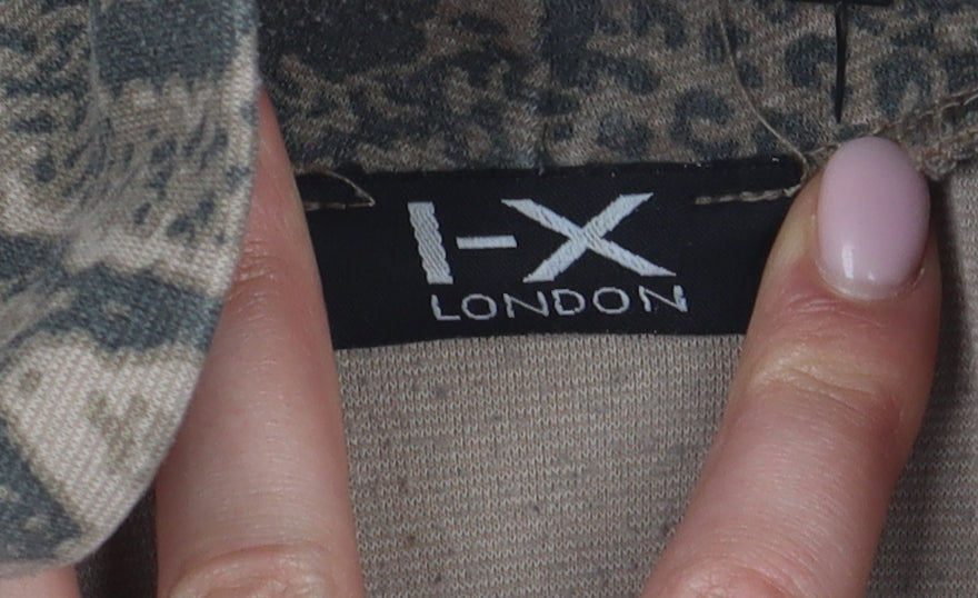 I-X LONDON Women’s Brown Mock Neck Animal Print Blouse, Size 12
