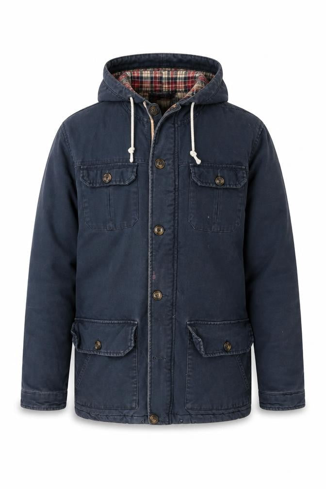 I Solid Men's Blue Hooded Cotton Jacket XL Casual