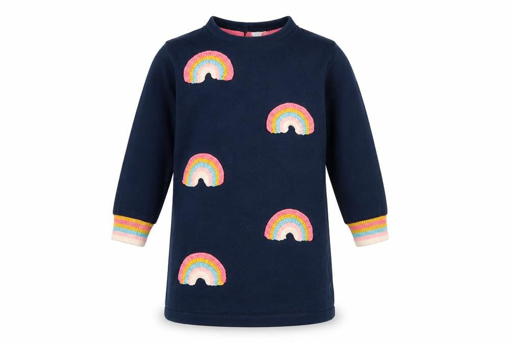 Front view of Next girls’ baby rainbow knit dress blue 12-18 months
