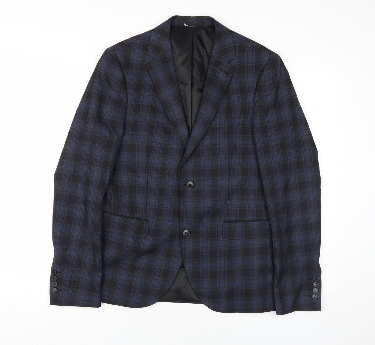 New Look Men Blue Plaid Blazer, Size 38R, Tailored Fit