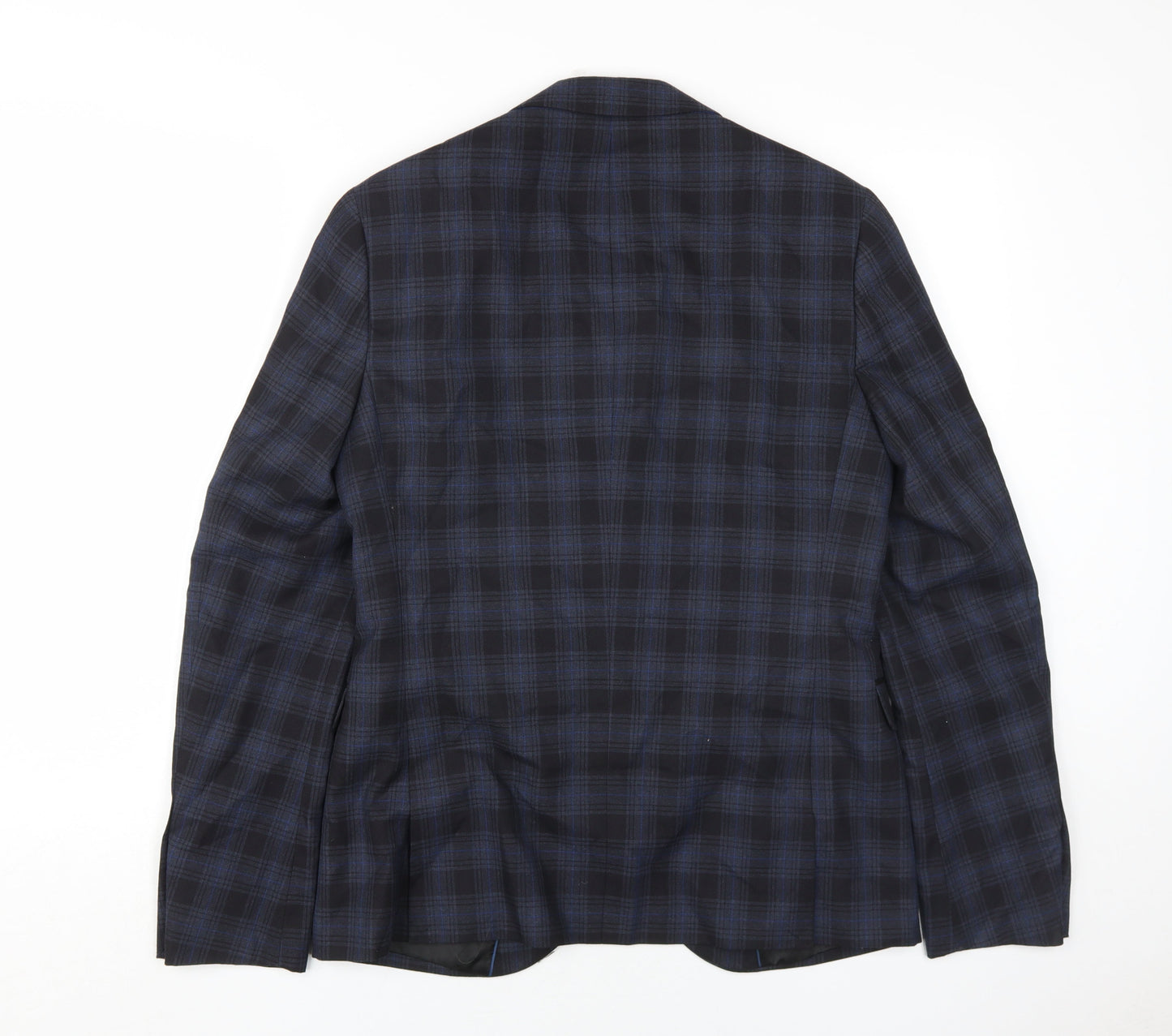 New Look Men Blue Plaid Blazer, Size 38R, Tailored Fit