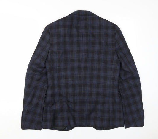 New Look Men Blue Plaid Blazer, Size 38R, Tailored Fit