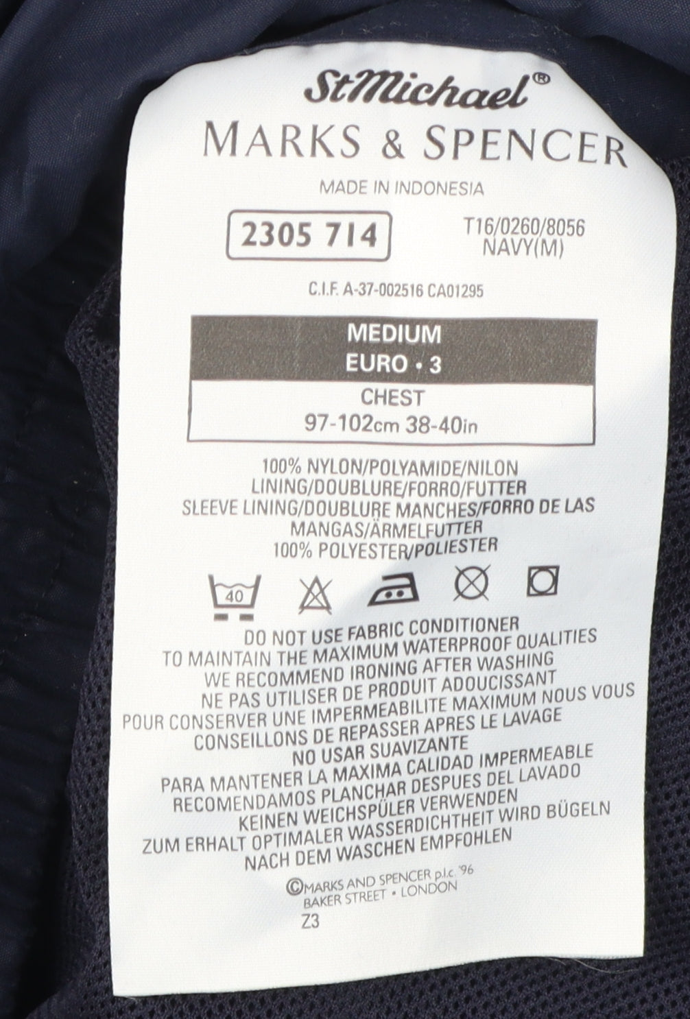 Marks and Spencer Men's Blue Medium Windbreaker Jacket