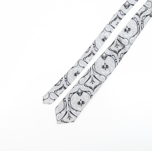 A.Christensen Men's Silver Geometric Silk Tie
