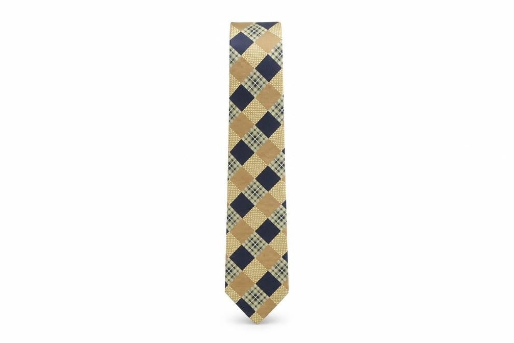 Next Men's Beige Plaid Silk Tie