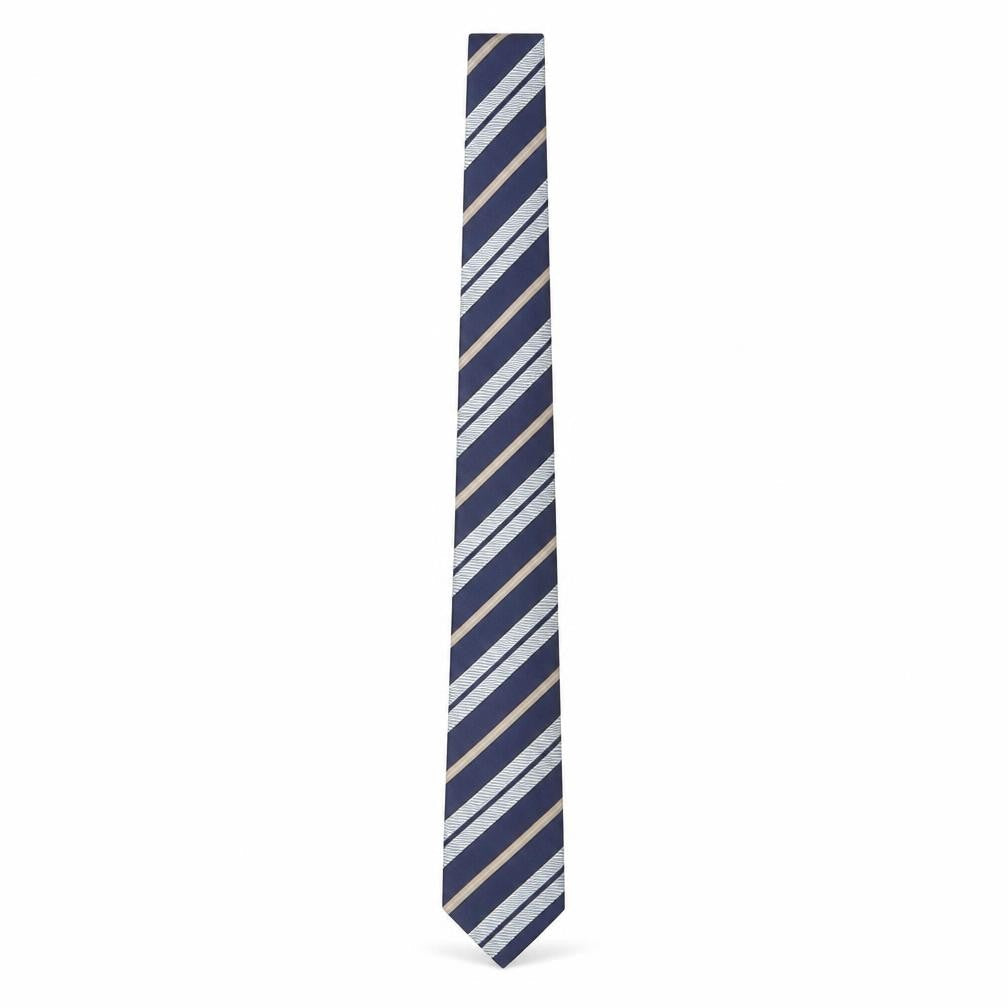 Front view of Van Gils Men's Blue Striped Slim Silk Tie