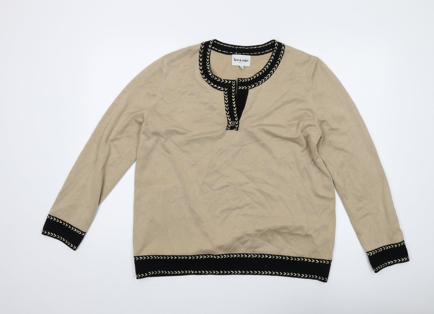 Leo & Ugo Women's Beige Henley Jumper, L