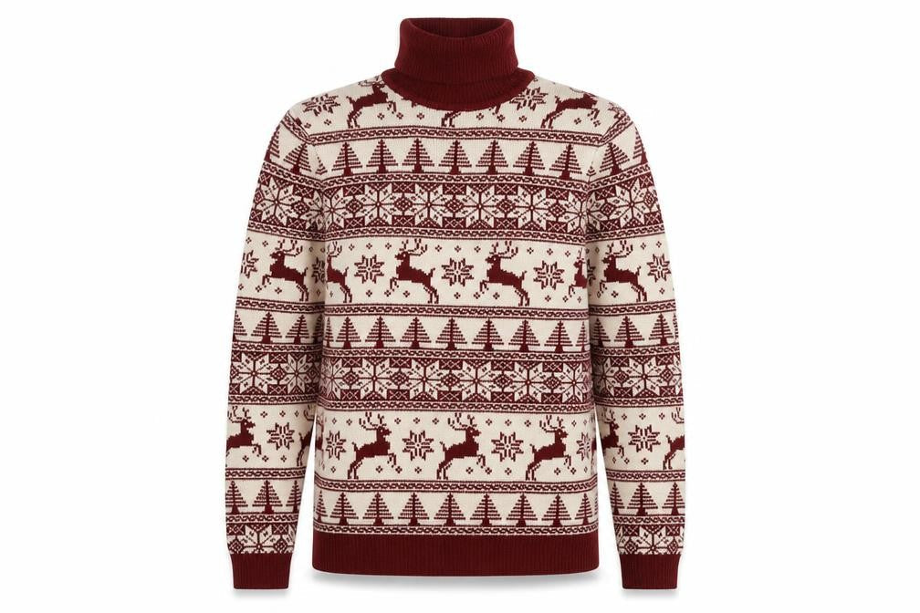 Front view of ASOS DESIGN Men's Red XS Roll Neck Christmas Jumper