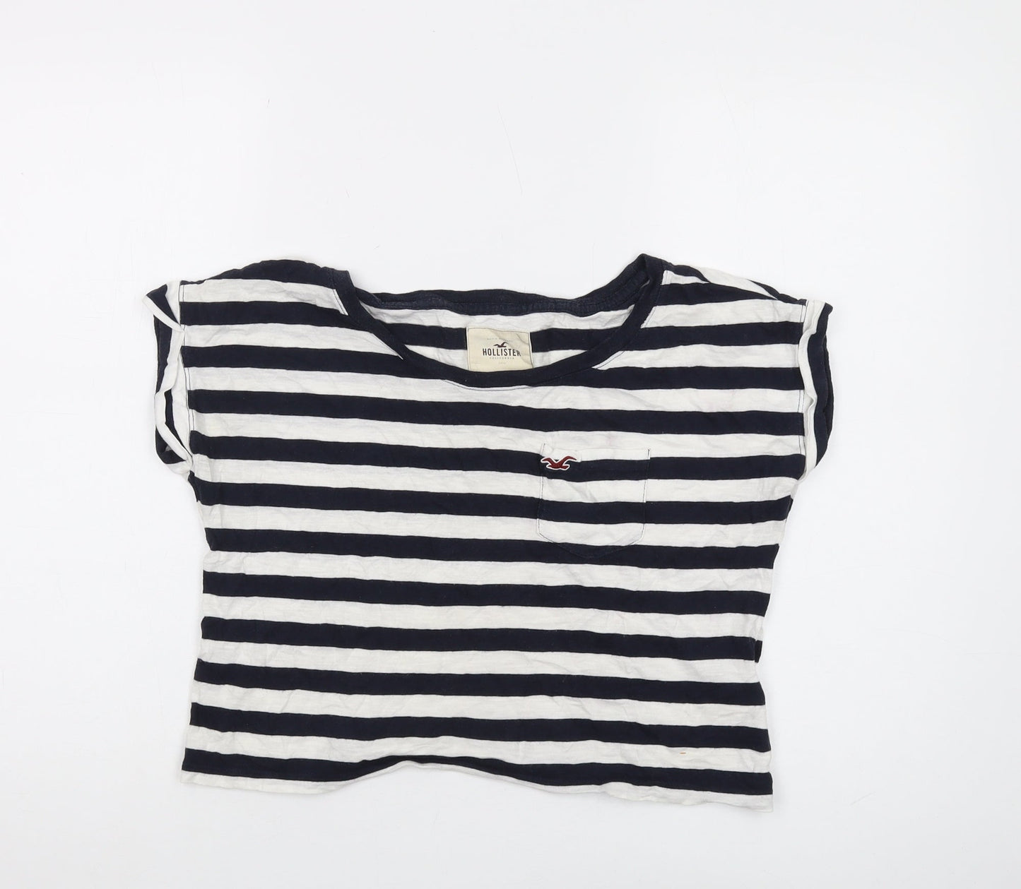 Hollister Women's Blue Striped Cropped T-Shirt, Size S