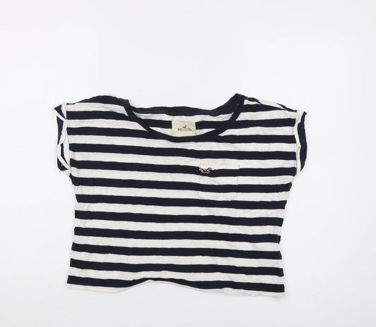 Hollister Women's Blue Striped Cropped T-Shirt, Size S
