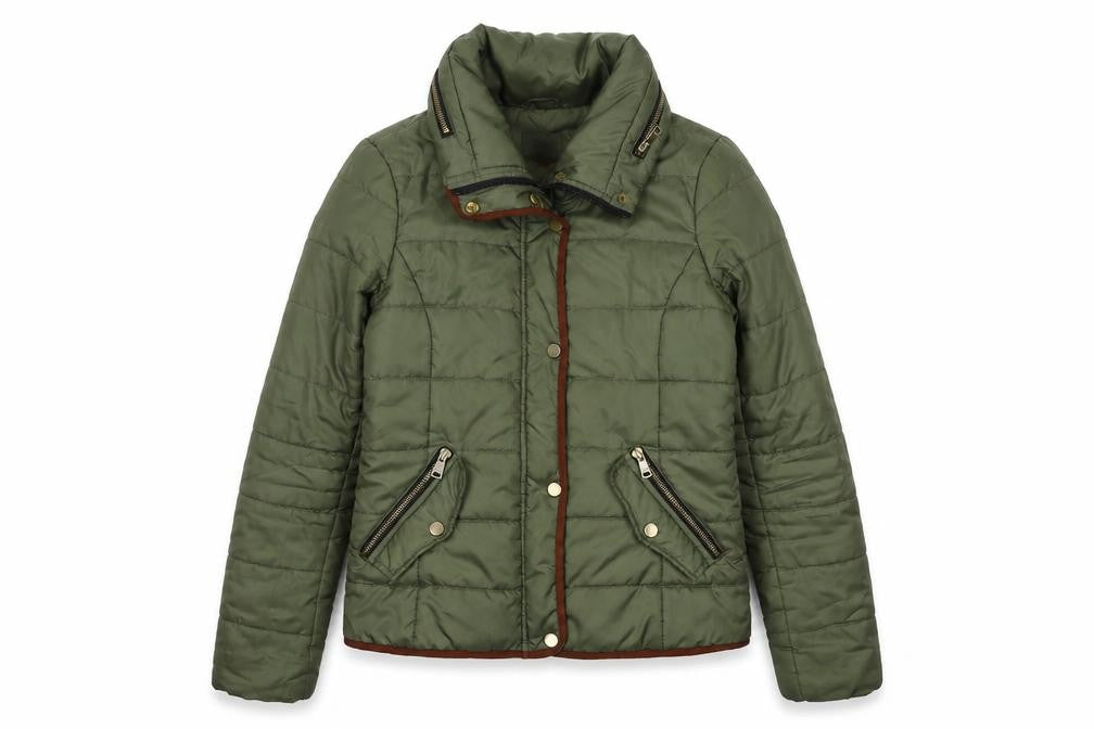 Front view of Only Women's Green Puffer Jacket, size S, Casual Style